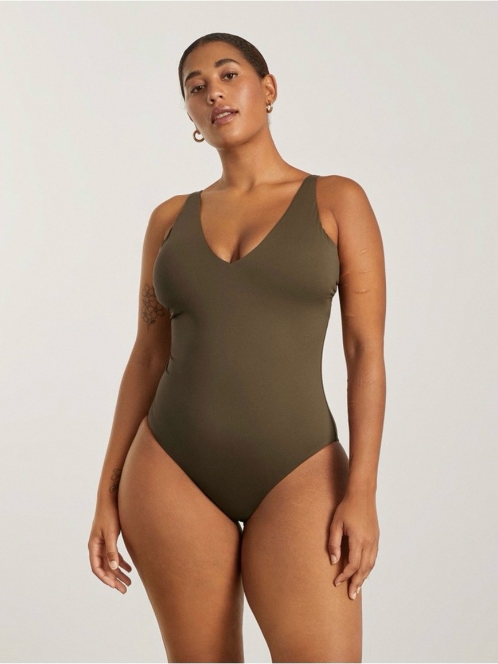 Everlane Olive Green V-Neck One-Piece Swimsuit
